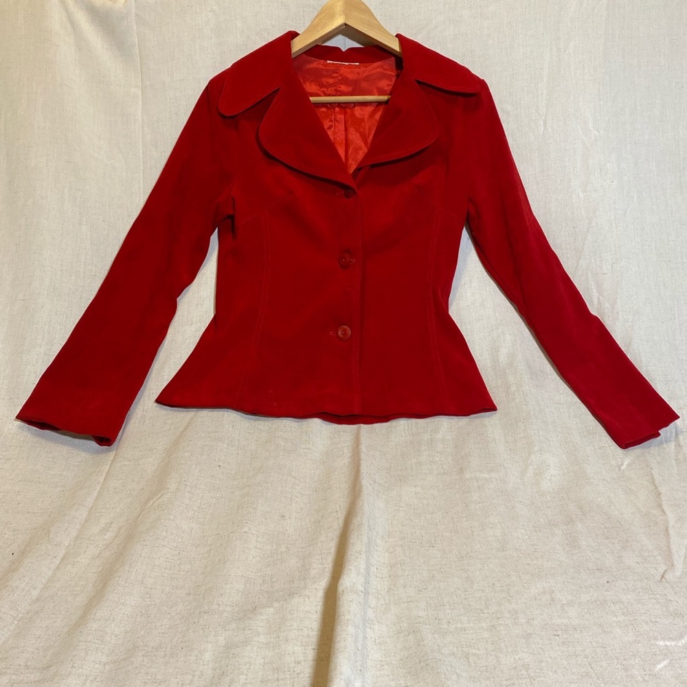 Red Velvety Fitted Blazer